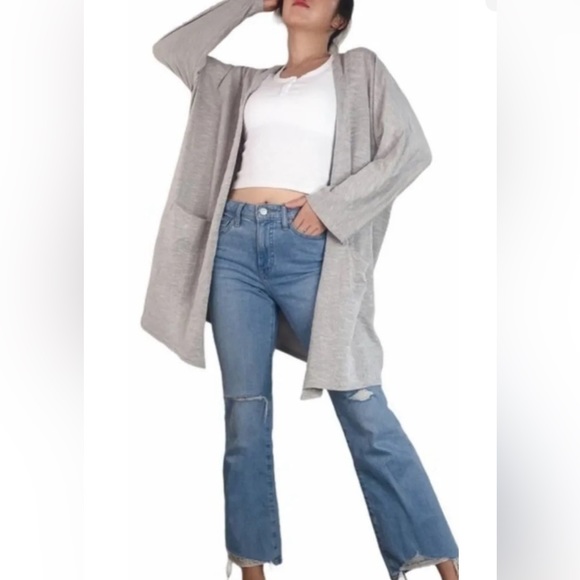 DONNI. Ribbed Sweater Coat in Gray Long Sleeve Open Cardigan Size 0-16 - Picture 6 of 8